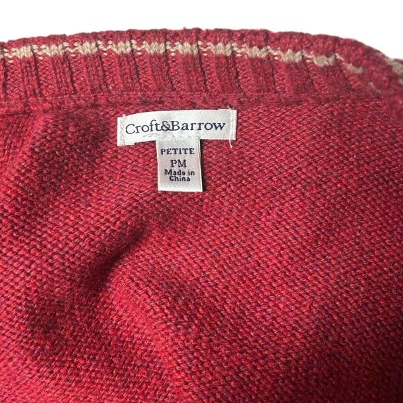Croft & Borrow Silk Blend Knit Red Zip Up Sweater Cardinals Pinecones Vintage - Picture 9 of 12